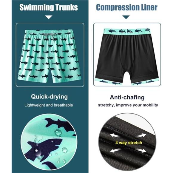 Men's Swim Trunks with Compression Liner 5 Inch Bathing Suit Summer Beach Shorts - Picture 3 of 6